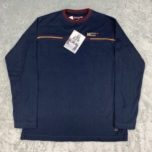 Vtg Point Zero‎ Shirt Mens L Blue Striped Long Sleeve Skater Whistler Canada NWT